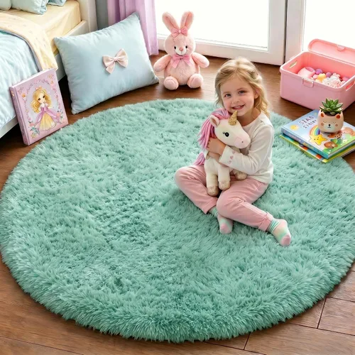 Miniatura 29 de PAGISOFE Alfombra Redonda Azul Marino Suave de 4 Pies, Alfombras Circulares para Dormitorio de Niños, Alfombras Peludas Esponjosas, Alfombra