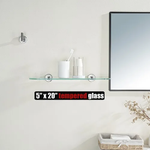 Miniatura 2 de JQK Estante de cristal para baño cromado, almacenamiento de ducha de vidrio templado de 20 x 5 pulgadas, montaje de pared cromado pulido de acero