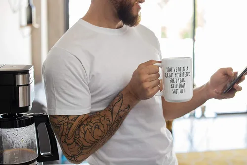 Miniatura 6 de 1 Año Aniversario Novio Taza Regalo divertido para Bf Él 1er Fechado Primer año Relación Pareja Juntos Café Té Taza