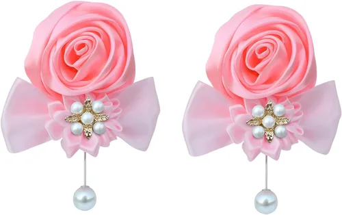 Miniatura 9 de Boutonniere de rosas de satén, 2 piezas para boda, novio, padrino, padrino, mejor hombre, padre, alfiler de solapa, agujero de botón, flor