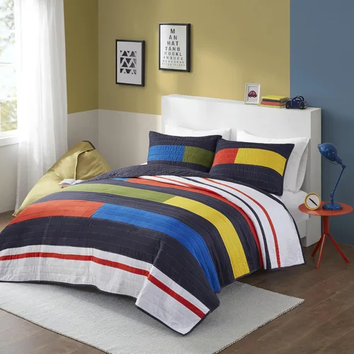 Miniatura 13 de Intelligent Design Juego de edredón reversible Nash para niños, diseño divertido y vibrante, ropa de cama ligera para todas las estaciones, colcha