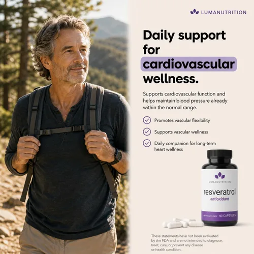 Miniatura 4 de Luma Nutrition Suplemento de Resveratrol de Alta Pureza - 98% Trans-Resveratrol - Antioxidante - Cápsulas de Resveratrol - Vegano y Sin Gluten - 60