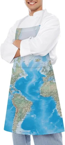 Miniatura 4 de MUSM Apron for Adults - 27.6 X 31.5 Inch, Heavy-Duty Polyester Aprons with Two Large Pockets, Waterproof World Map Kitchen Apron for Cooking
