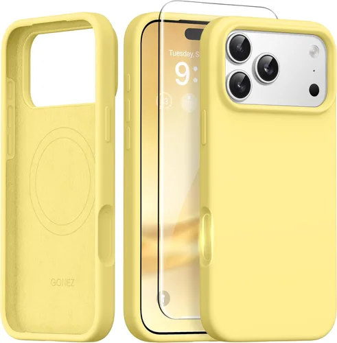 Miniatura 110 de GONEZ Funda de silicona para iPhone 14 Pro Max, compatible con MagSafe, con protector de pantalla + protector de lente de cámara, silicona líquida a