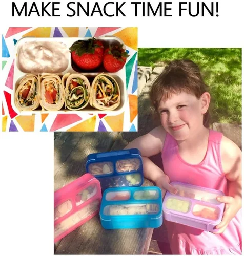 Miniatura 3 de Contenedores pequeños para aperitivos para niños pequeños, 3 compartimentos (juego de 3), cajas a prueba de fugas con tapas, mini lonchera Bento