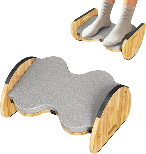 Reposapiés ergonómico de bambú para debajo del escritorio, reposapiés mecedora reversible 3 en 1 con almohadillas, taburete de oficina de 4 alturas
