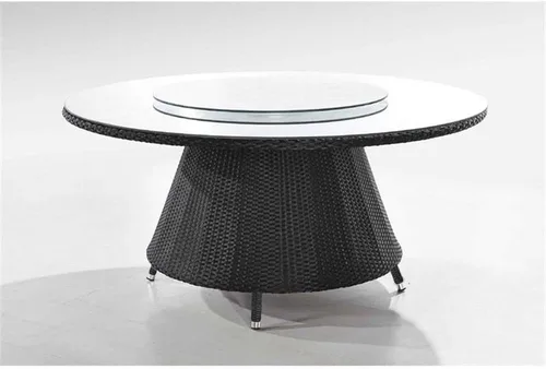 Miniatura 4 de Manhattan Comfort Nightingdale - Juego de comedor para exteriores de 7 piezas con cristal redondo Lazy Susan, incluye 6 sillas de ratán, cojines