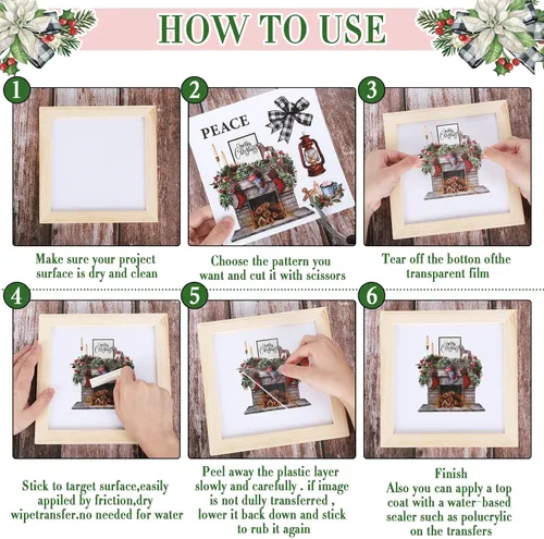 Miniatura 3 de Whaline 12 hojas de calcomanías de transferencia con diseño navideño clásico de acuarela, incluye muñeco de nieve, gnomo, Santa Claus, flores