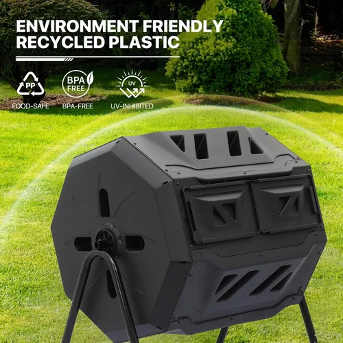 Miniatura 4 de MoNiBloom Compostador Giratorio de 43 Galones, Exterior Sin BPA Gran Cámara Doble Contenedor de Compost Giratorio Todas las Estaciones Trabajo