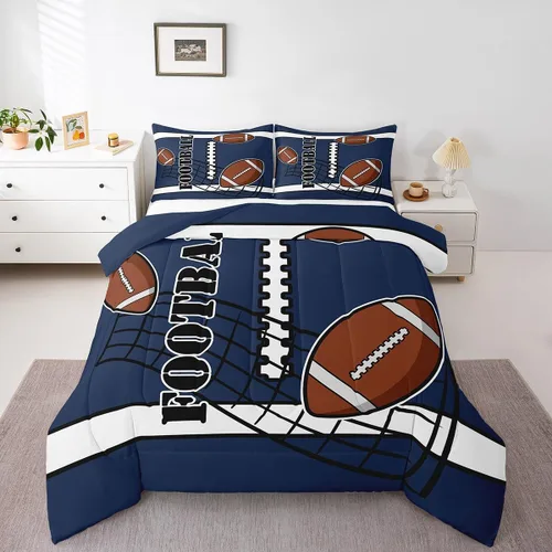 Miniatura 9 de jejeloiu Juego de edredón de béisbol para niños, tamaño individual, juego de ropa de cama de béisbol azul para niños, juego de ropa de cama