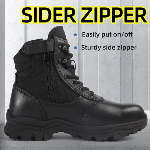 Miniatura 3 de DahWe Men's Tactical Boots with Steel Toe Side Zipper 6 inch Lightweight Comfortable for Military Combat Hiking Logger Riding Motorcycle Law