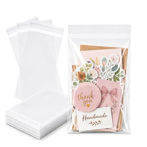 200 bolsas transparentes de celofán para panadería autosellables de 3x5-1.4 mils de grosor, bolsas pequeñas de plástico adhesivo OPP para galletas,