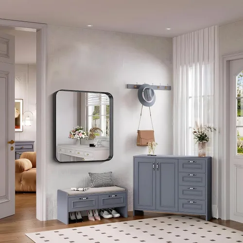 Miniatura 4 de FORBATH Espejo de baño de 30 x 36 pulgadas, espejo de pared de marco profundo negro cepillado con esquinas redondeadas, vidrio templado antióxido
