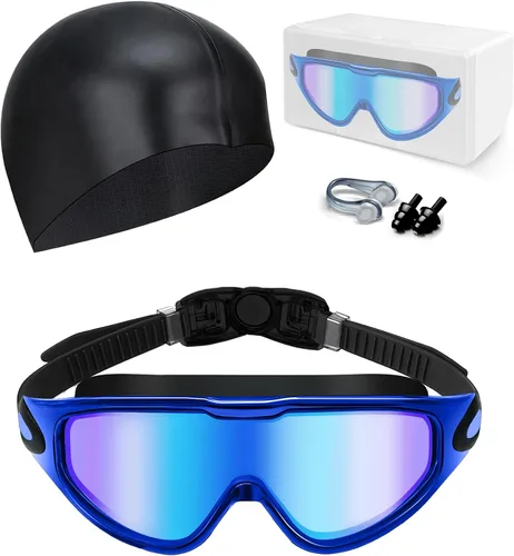 Gafas de natación antivaho anti UV, visión amplia y sin fugas, gafas de natación y gorro de natación para hombres, mujeres, adultos y jóvenes