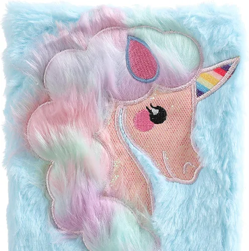 Miniatura 2 de BOLLEY JOSS Cuaderno de unicornio arcoíris para niños, diario de felpa para niñas y adolescentes, bloc de escritura con forro A5, 160 páginas