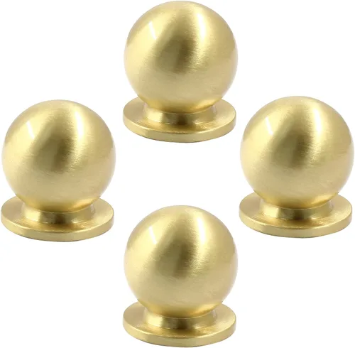 Miniatura 14 de Jiozermi Paquete de 4 mini pomos redondos de latón macizo, tiradores de latón de 3/4 pulgadas de diámetro, tiradores de cajones dorados pequeños, Oro