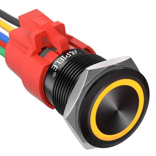 Miniatura 12 de APIELE Interruptor de botón de bloqueo de 0.748 in, 12 V CC, anillo de halo de ojo de ángel LED de 0.74 pulgadas, 1NO1NC SPDT con enchufe de cable