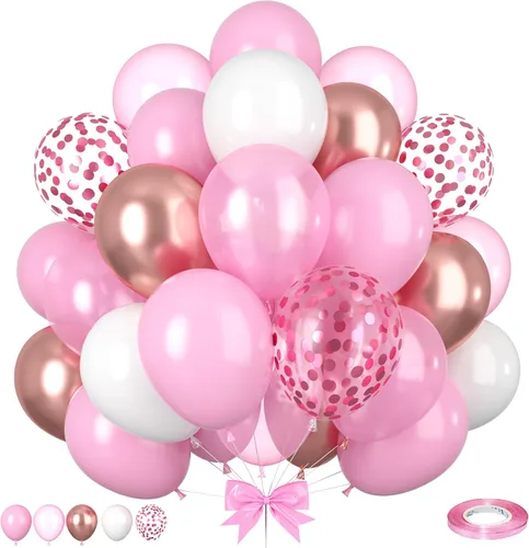 Miniatura 18 de Globos Azul Polvoriento y Rosa, 50 piezas Globos Retro Rosa y Azul, Globo de Oro Rosa Metálico Claro para Niña Niño Fiesta de Cumpleaños Boho Baby