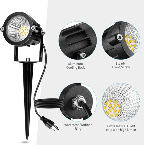Miniatura 7 de REEGOLD Foco para exteriores blanco cálido de 2700 K, luces LED de 10 W al aire libre para patio, jardín, árbol, 120 V, enchufable, iluminación