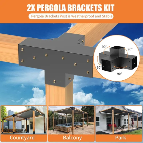 Miniatura 3 de Woodworks - Soporte de pérgola para pérgola de 4 vías, soporte de esquina de ángulo recto, soporte de madera elevado, paquete de 2 con tornillos