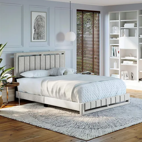 Miniatura 18 de Boyd Sleep Beaumont - Cama de plataforma tapizada con cabecero, base de colchón con 14 soportes de listones de madera, no requiere somier, piel