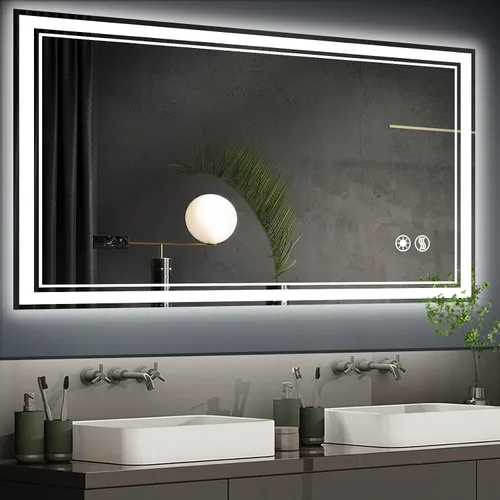 Miniatura 11 de Paquete de 2 espejos LED de baño de 24 x 36 pulgadas, espejo LED para baño, sin niebla, regulable, 3 colores, espejo de baño con luces, espejo