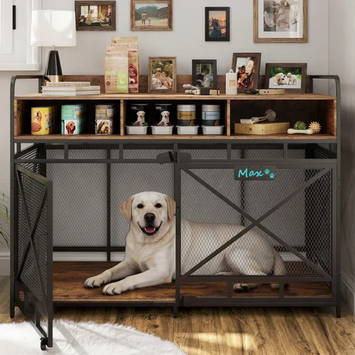 Miniatura 8 de Fulhope Muebles de Jaula para Perros, Mesa Auxiliar de Jaula para Perros de Madera Resistente de 48", Muebles de Perrera XL para Razas Grandes
