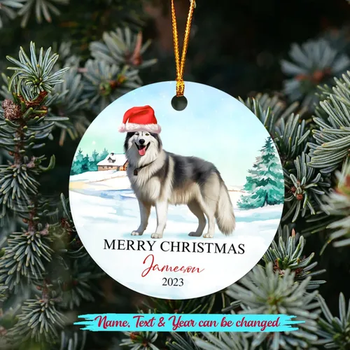 Miniatura 2 de Adorno de perro de Alaskan Malamute personalizado, árbol de Navidad, adorno de perro de Malamute de Alaska, regalos para amantes de los perros
