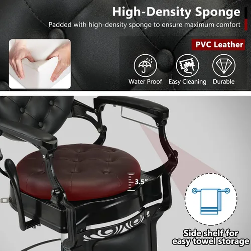 Miniatura 3 de Silla vintage de peluquería, silla profesional de metal resistente que soporta hasta 440 libras con reclinación de 135º y elevación hidráulica
