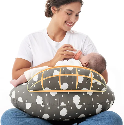 Momcozy - Almohada de lactancia original con valla de seguridad innovadora, más ancha para mayor soporte a mamá y bebé, facilita la lactancia manos