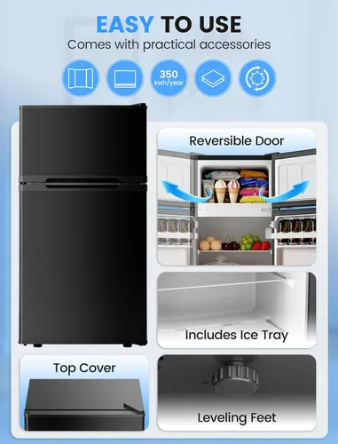 Miniatura 6 de COWSAR - Mini refrigerador compacto de 2.5 pies cúbicos con congelador, puerta doble reversible con 2 estantes extraíbles, refrigerador de bebidas