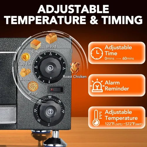 Miniatura 4 de Horno de pizza eléctrico de 12 pulgadas, máquina de pizza comercial con ventana de observación, máquina de pizza de 1100 W con temporizador, cocina
