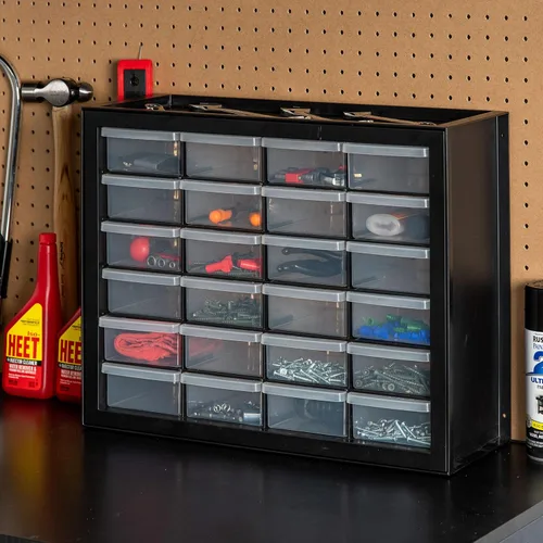 Miniatura 5 de IRIS USA Cajones de almacenamiento de plástico, 24 cajones, gabinete organizador apilable para piezas pequeñas de hardware, tornillos, tuercas, Negro