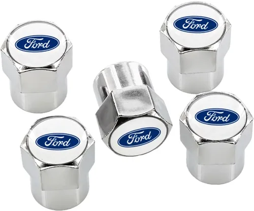 Miniatura 2 de Ford tapas de válvula de cromo con logo azul