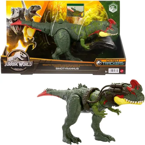 Miniatura 10 de Mattel Jurassic World Figura de acción de rastreadores gigantes, juguete de dinosaurio Mapusaurus con ataque de rabieta de mordida mega, espinas