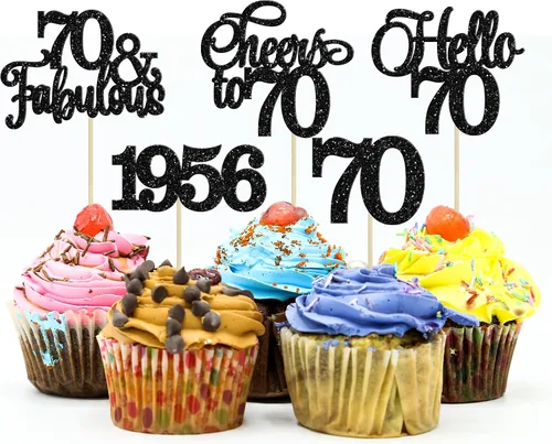 Miniatura 22 de Gyufise Paquete de 24 adornos negros para cupcakes de 10.º cumpleaños con purpurina negra 10 Ten Hello 10 Dights dobles desde 2015 para decoraciones