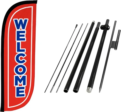 Miniatura 18 de LookOurWay Kit de asta de bandera de plumas, pancarta publicitaria de 7 pies de alto con juego de poste de fibra de vidrio y pico de tierra