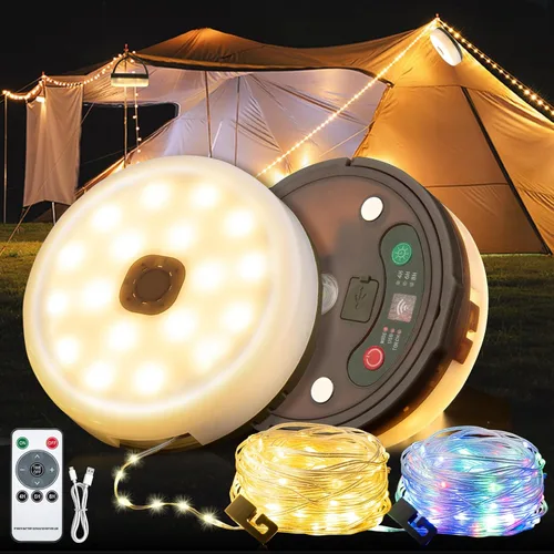 Miniatura 8 de Sutaig Guirnalda de luces de campamento, 4 en 1, linterna de campamento al aire libre con 8 modos de iluminación (32.8 pies), recuperación rápida