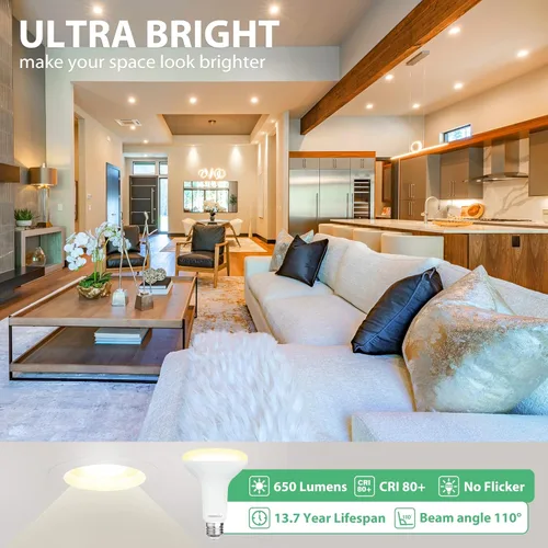 Miniatura 2 de DEGNJU Paquete de 6 bombillas LED empotradas BR30, bombillas de inundación regulables para interiores, CRI80 7 W, equivalente a 65 W, 2700 K, blanco