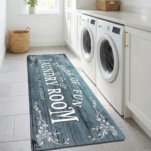 Miniatura 29 de Lansny Alfombra de lavandería de 20 x 60 pulgadas, antideslizante, impermeable, para decoración de cuarto de servicio, lavable, alfombra de Gris