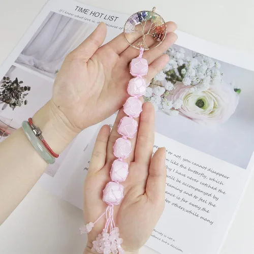 Miniatura 6 de Adornos colgantes de piedras de chakra del árbol de la vida, espejos retrovisores de automóvil, decoración de cristal curativo, accesorios