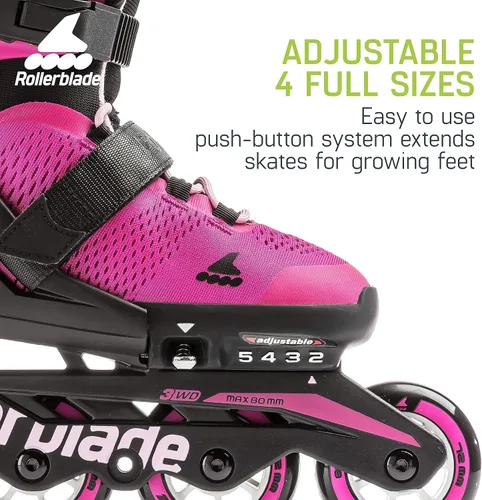 Miniatura 4 de Rollerblade Microblade - Patines en línea ajustables para niñas, color rosa y chicle, para jóvenes, rendimiento juvenil