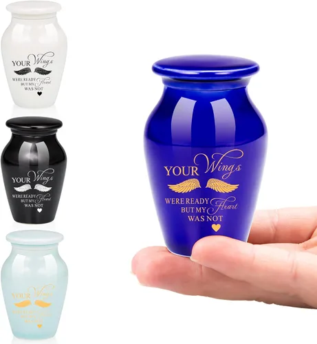 Miniatura 9 de Gredstar Juego de 4 pequeñas urnas de cremación de cerámica para cenizas humanas, mini urnas de recuerdo con diseño de corazón para compartir
