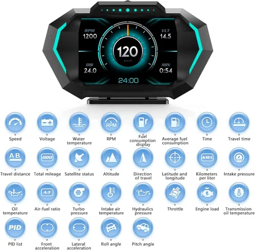 Miniatura 6 de AZIJYV Indicador Obd2 con velocidad, pantalla frontal para coches P24, consumo de combustible, RPM, alarma de sobrevelocidad, velocímetro digital