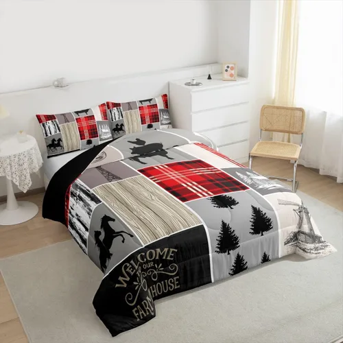 Miniatura 177 de Juego de edredón de oso y ciervo, tamaño individual, ropa de cama de animales salvajes de caza, colcha rústica de cabaña, casa de campo, cuadros