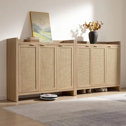 Miniatura 10 de SICOTAS Zapatero de almacenamiento de 30 pares, gabinete de ratán para entrada, gabinete grande de 6 niveles de 41" de altura, gabinete