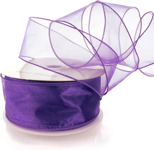 Miniatura 34 de Cinta de organza transparente con alambre de 2.5 pulgadas, color plateado de 10 yardas