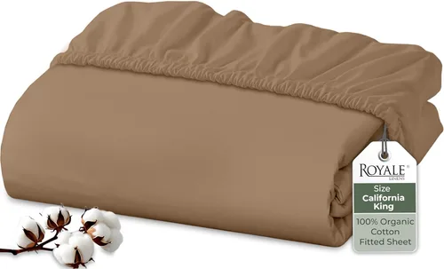 Miniatura 47 de Royale Linens Sábana bajera ajustable de algodón 100% orgánico - Tejido percal - Sábanas bajeras de bolsillo profundo súper suaves - Sábana elástica