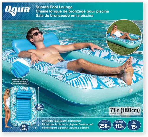 Miniatura 7 de Aqua Inflatable Tanning Pool Lounger, Premium Pool Float with Cupholders and Removeable Pillow for Relaxation and Fun