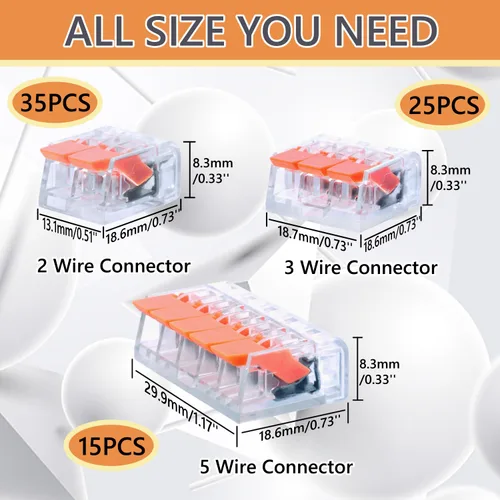 Miniatura 5 de Conectores de cable de palanca, paquete surtido de 75 conectores de cable, kit de conectores de empalme compacto para cables eléctricos, cables